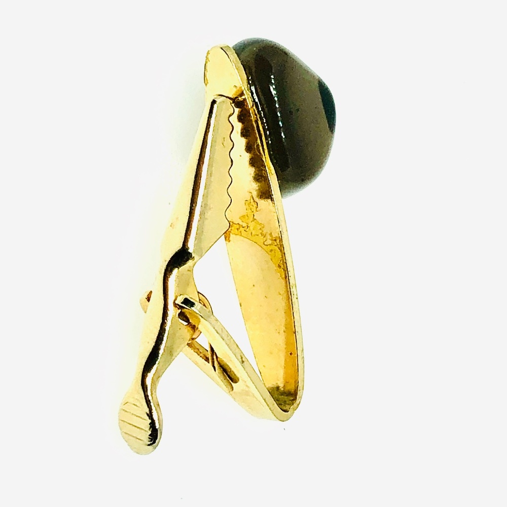 SOLD Vintage Gold Tone Tie Clip Polished Smokey Stone - Picture 5 of 8